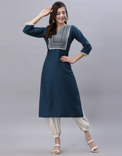 Dark Blue Embroidered Kurti | Leemboodi