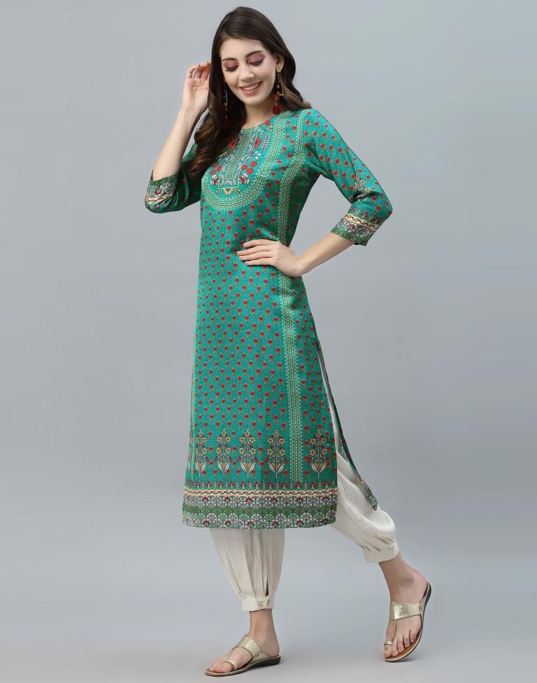 Sea Green Printed Kurti | Leemboodi