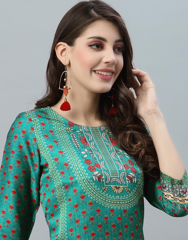 Sea Green Printed Kurti | Leemboodi