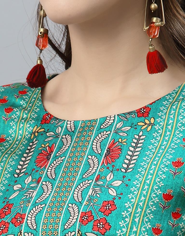 Sea Green Printed Kurti | Leemboodi