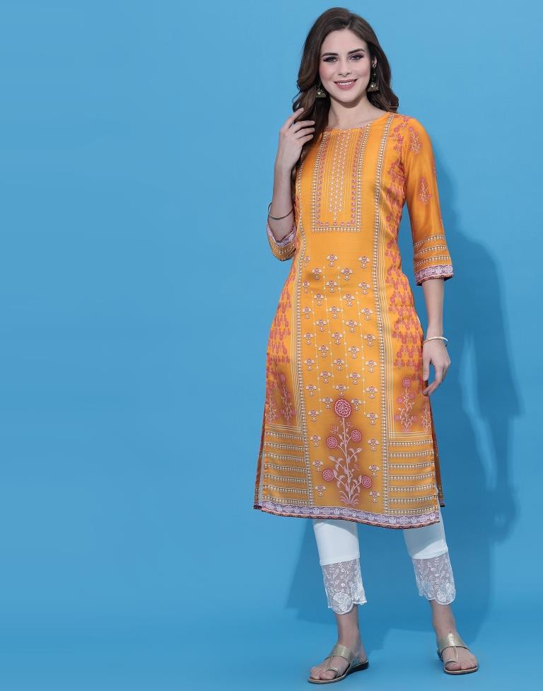 Mustard Printed Kurti | Sudathi