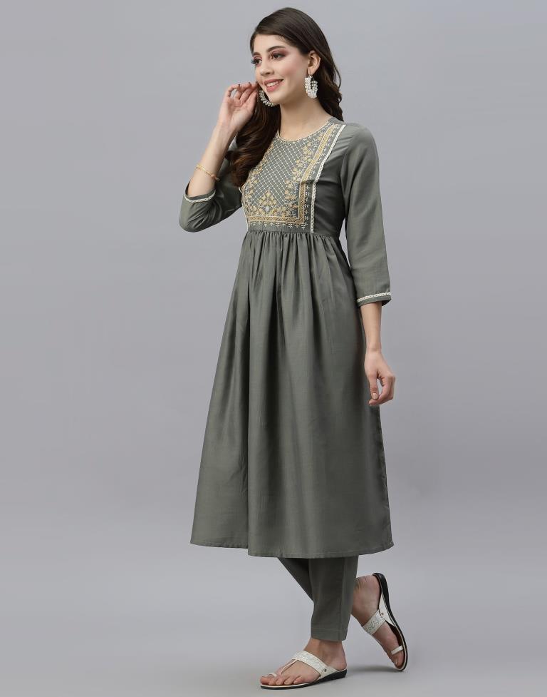 Grey Kurti With Pant Set | Leemboodi