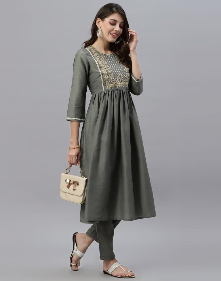 Grey Kurti With Pant Set | Leemboodi