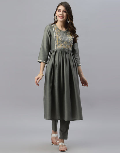 Grey Kurti With Pant Set | Leemboodi