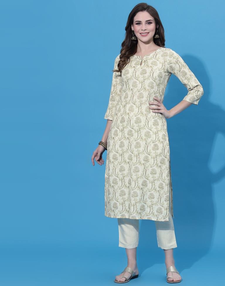 Cream Kurti With Pant Set | Leemboodi