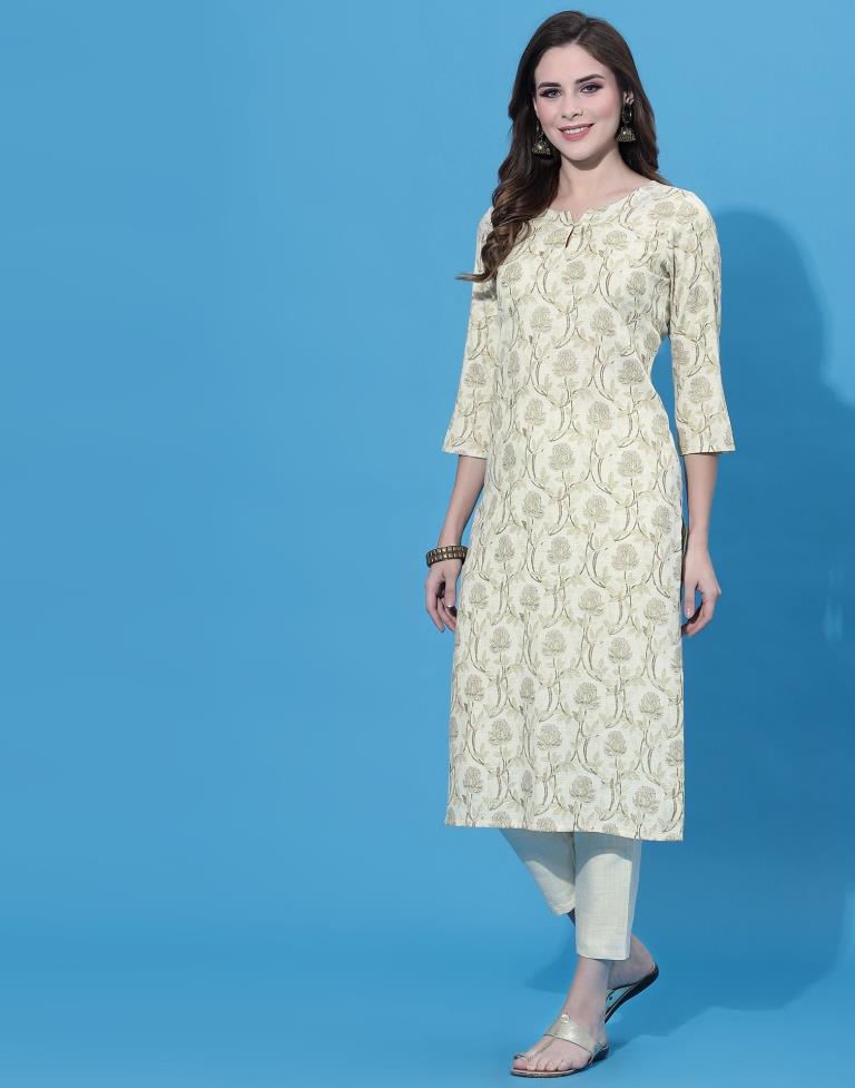 Cream Kurti With Pant Set | Leemboodi