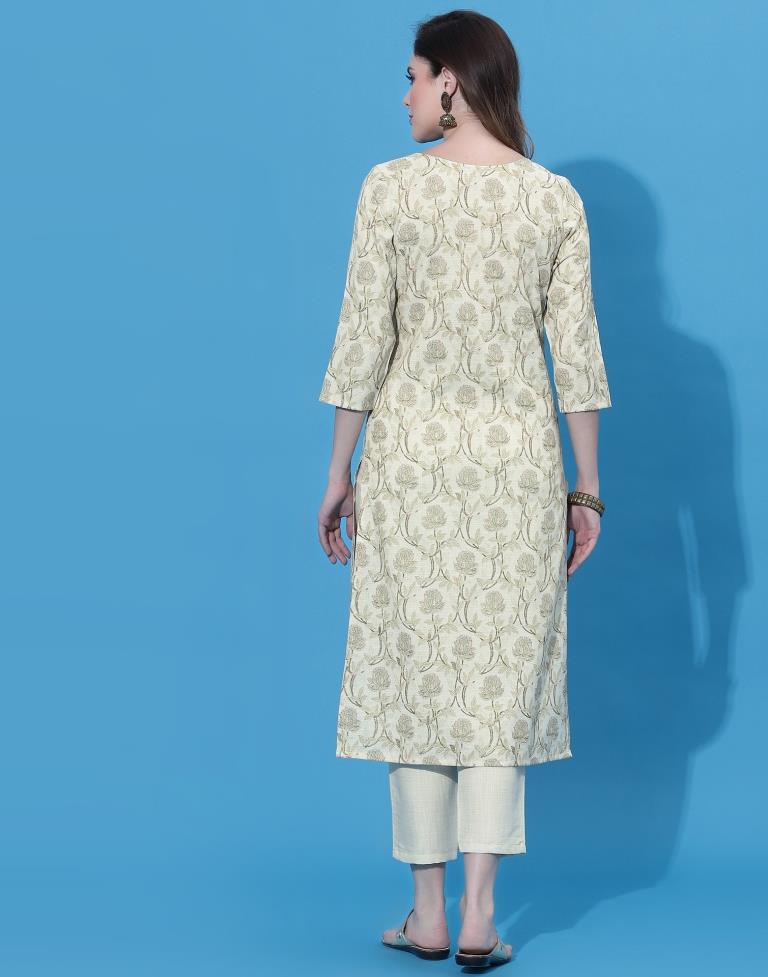 Cream Kurti With Pant Set | Leemboodi