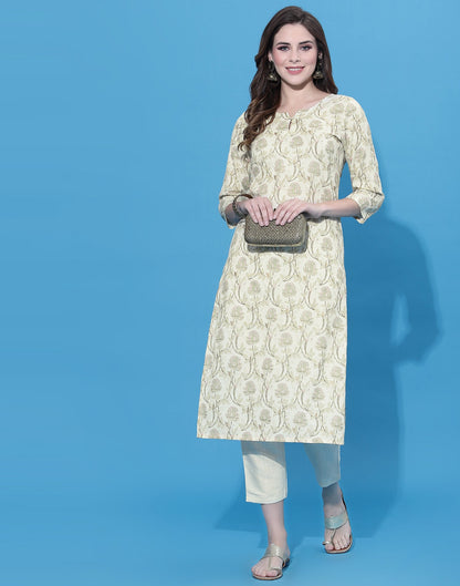 Cream Kurti With Pant Set | Leemboodi