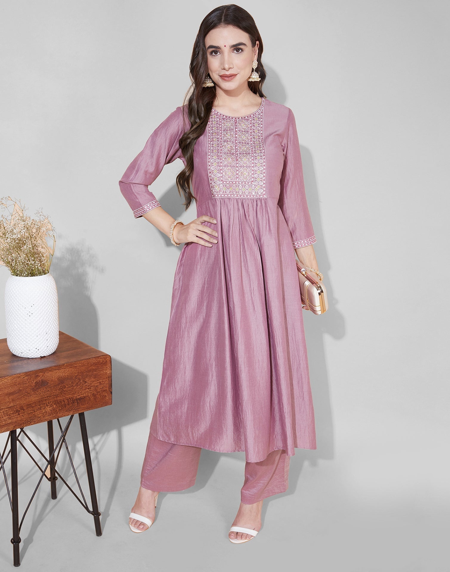 Lilac Kurti With Pant Set | Leemboodi