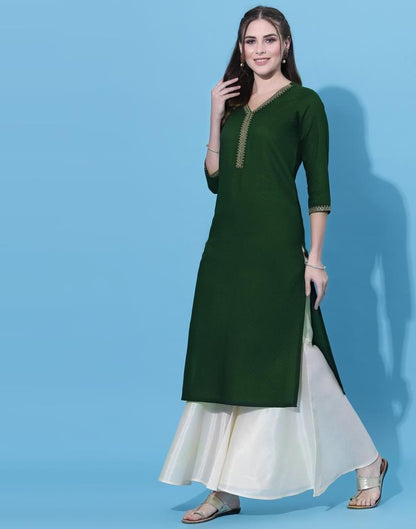 Bottle Green Embroidered Kurti | Leemboodi