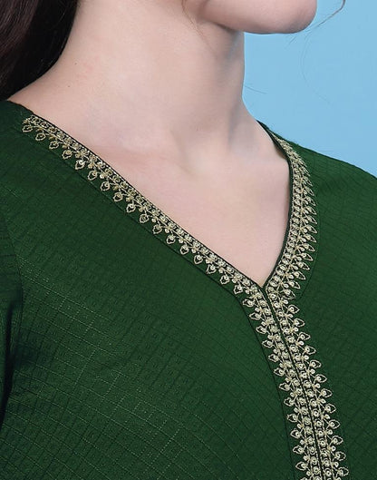 Bottle Green Embroidered Kurti | Leemboodi