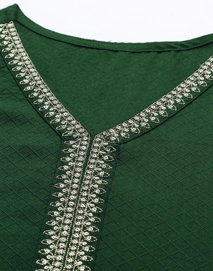 Bottle Green Embroidered Kurti | Leemboodi