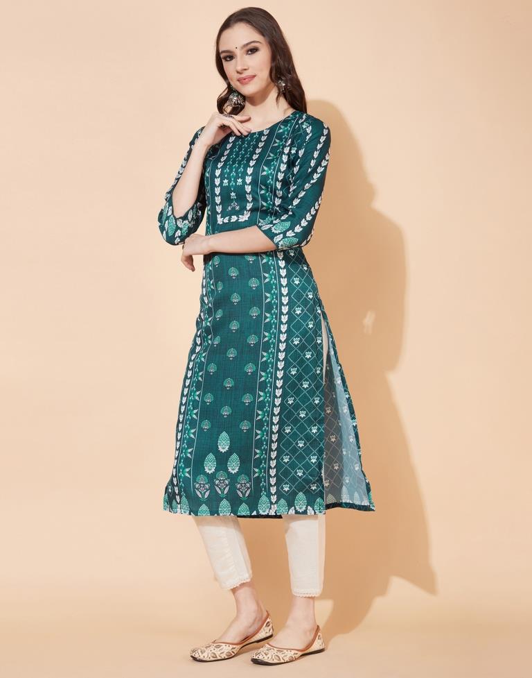 Bottle Green Printed Kurti | Sudathi