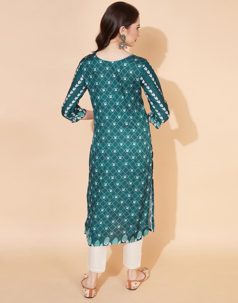 Bottle Green Printed Kurti | Sudathi