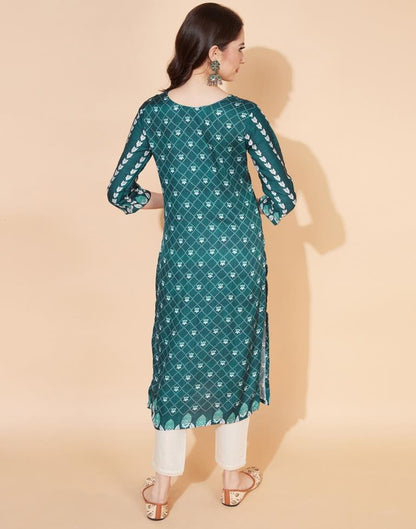 Bottle Green Printed Kurti | Sudathi