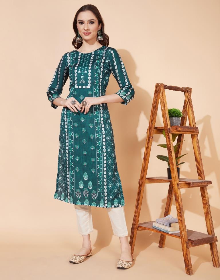Bottle Green Printed Kurti | Sudathi