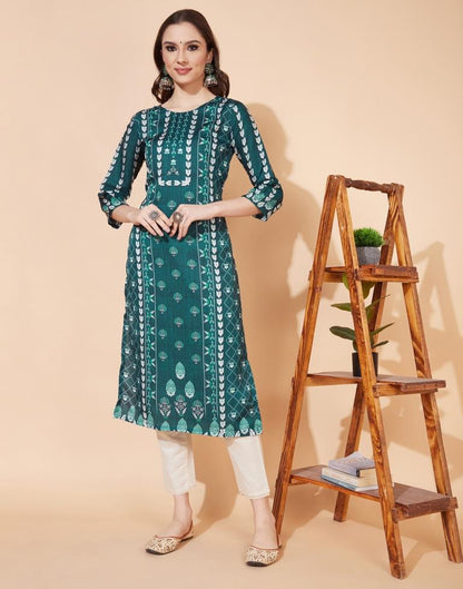 Bottle Green Printed Kurti | Sudathi