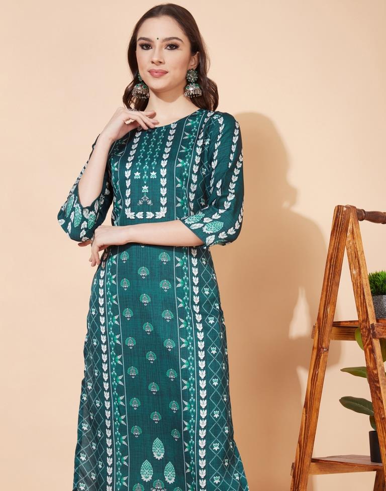 Bottle Green Printed Kurti | Sudathi