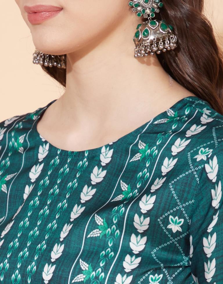 Bottle Green Printed Kurti | Sudathi