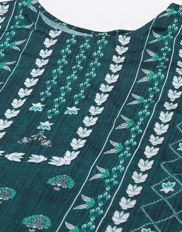 Bottle Green Printed Kurti | Sudathi