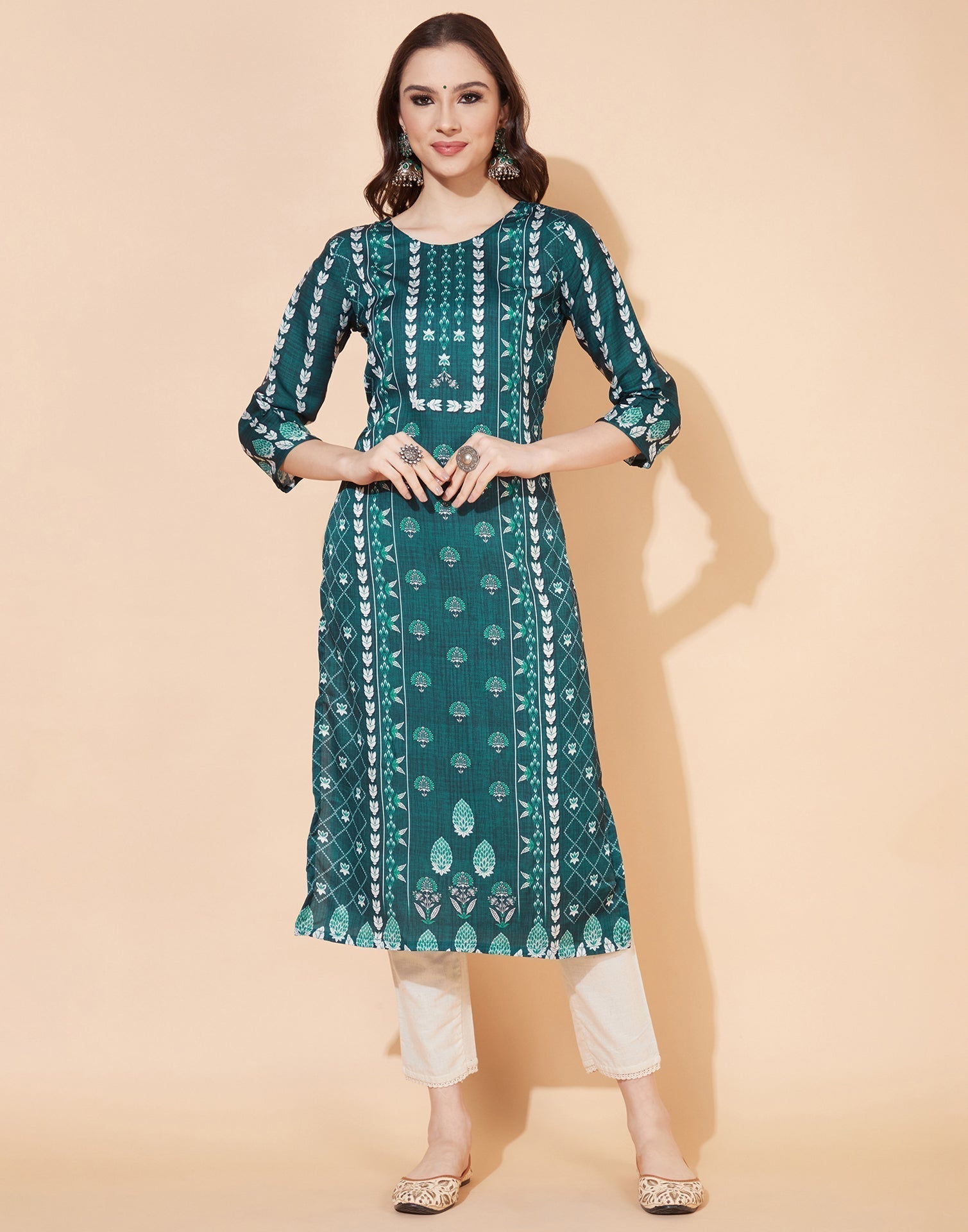 Bottle Green Printed Kurti | Sudathi