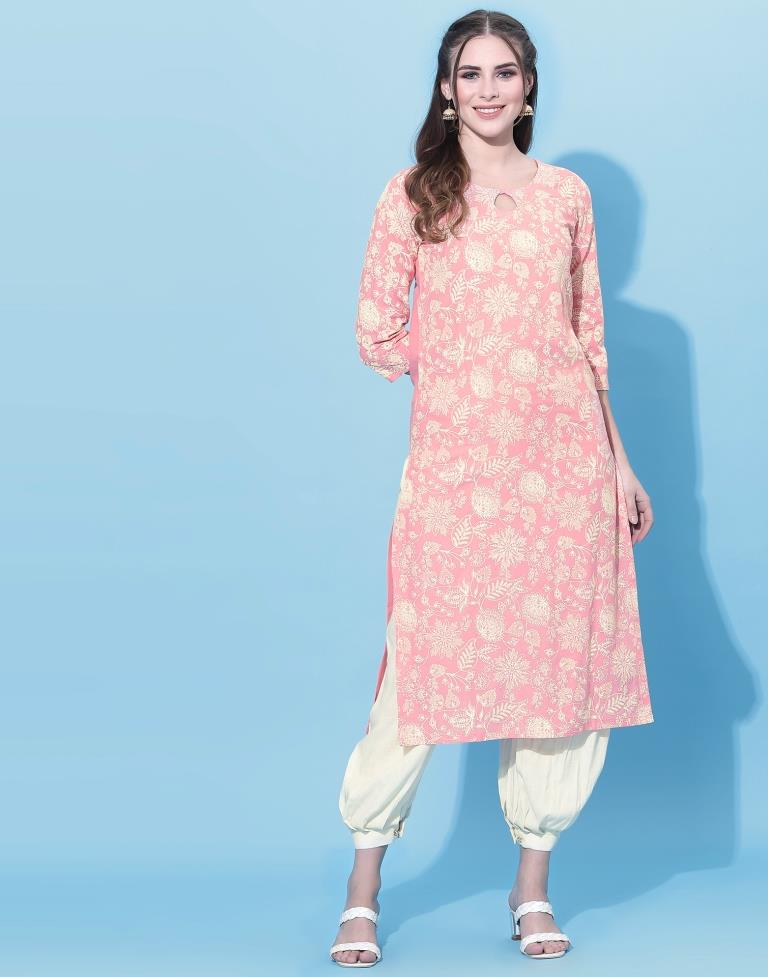 Baby Pink Printed Kurti | Leemboodi