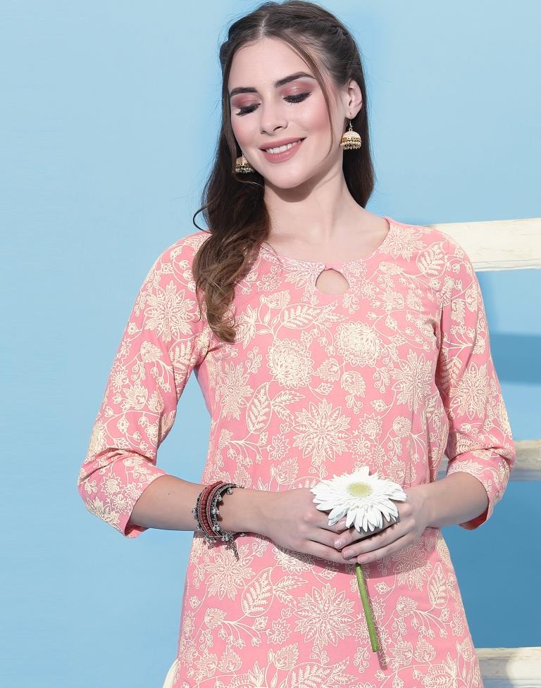 Baby Pink Printed Kurti | Leemboodi