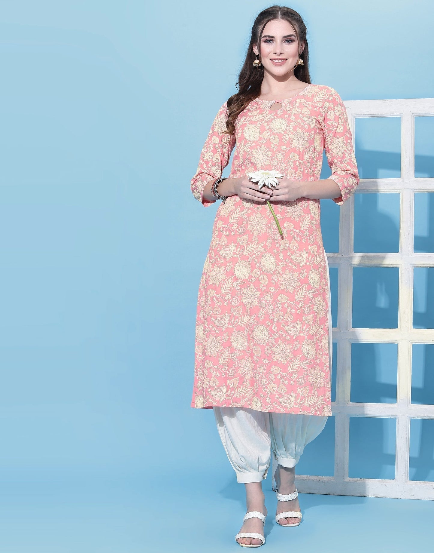 Baby Pink Printed Kurti | Leemboodi