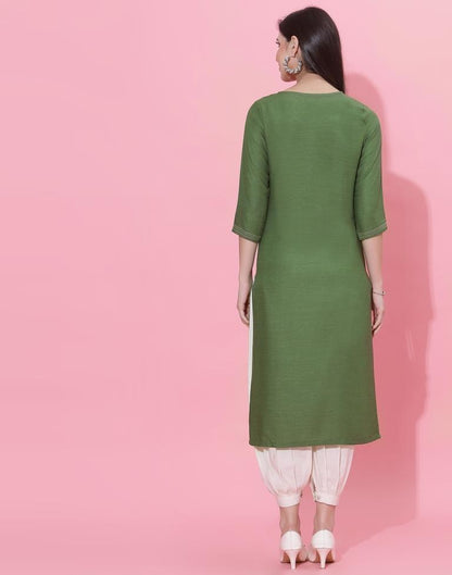 Olive Green Embroidered Kurti | Leemboodi