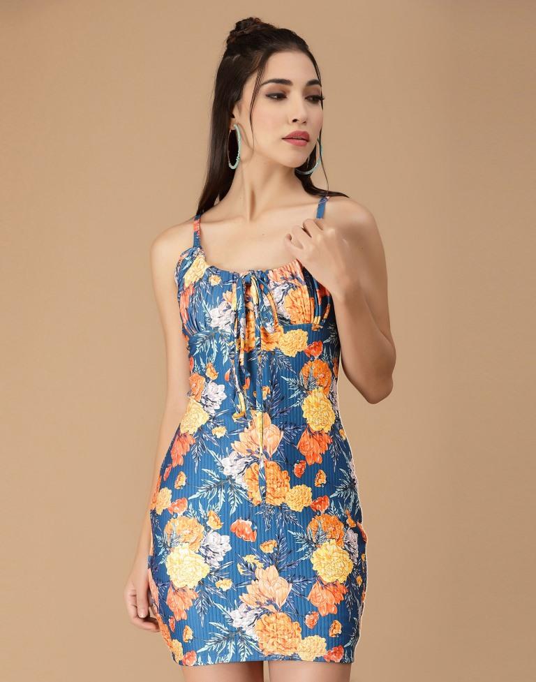 Blue Tie Up Neck Bodycon | Leemboodi