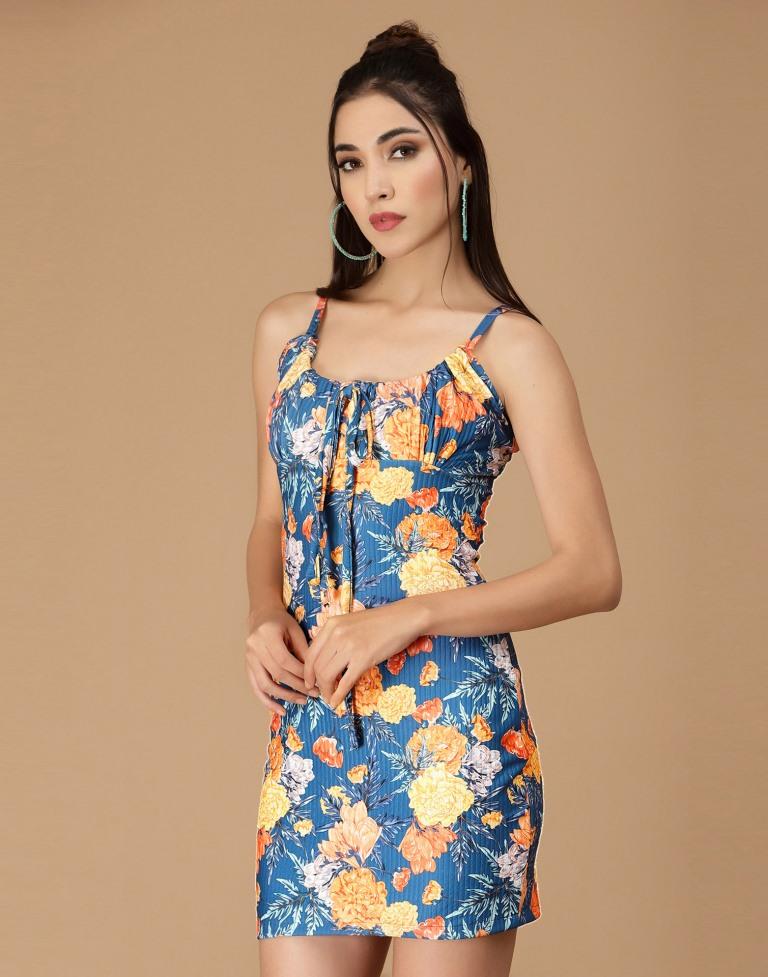 Blue Tie Up Neck Bodycon | Leemboodi