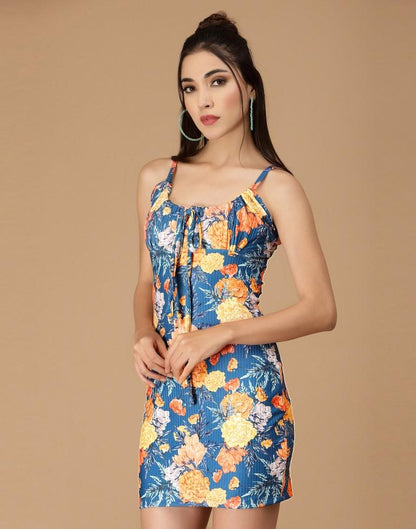Blue Tie Up Neck Bodycon | Leemboodi