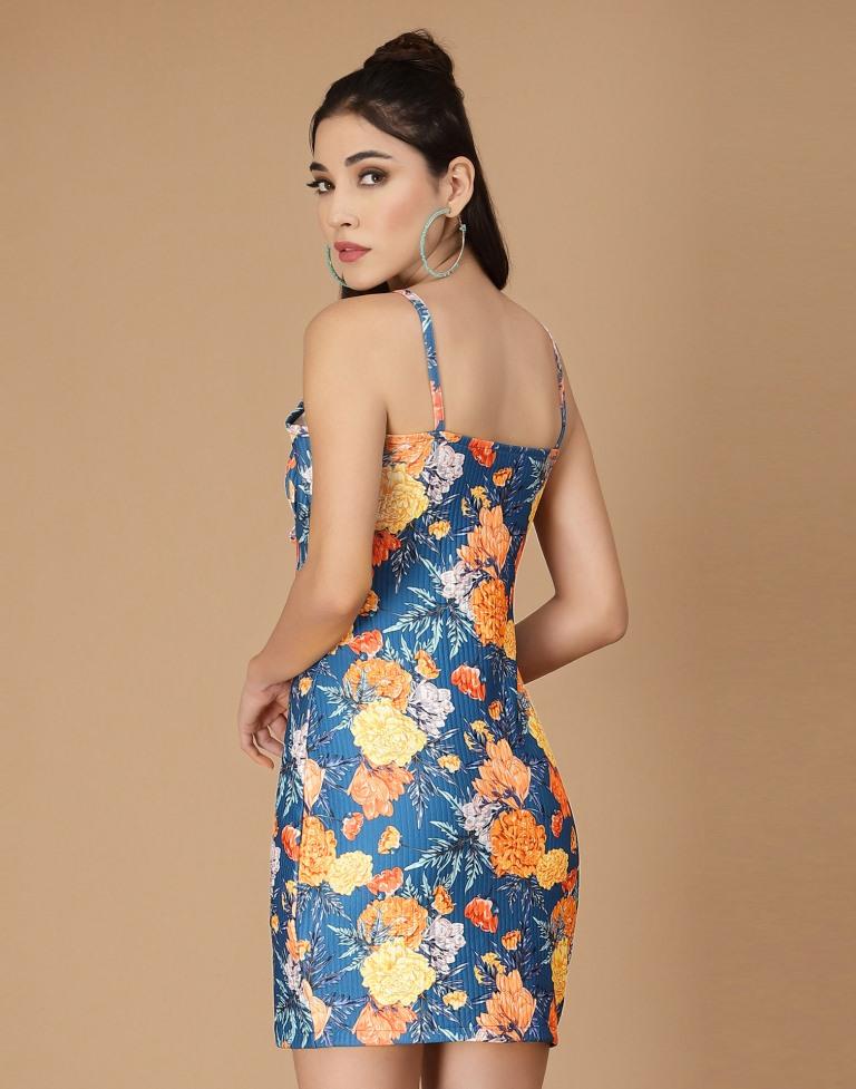 Blue Tie Up Neck Bodycon | Leemboodi