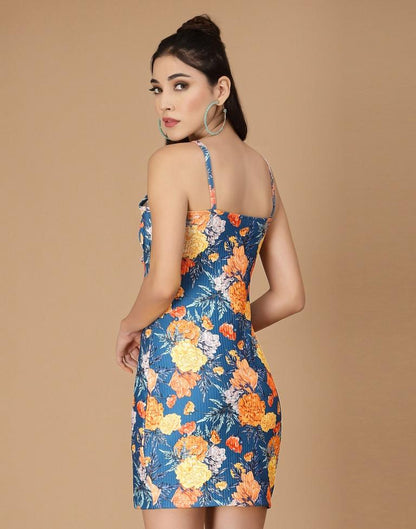 Blue Tie Up Neck Bodycon | Leemboodi