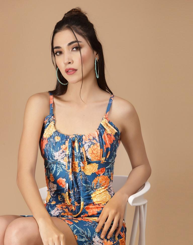 Blue Tie Up Neck Bodycon | Leemboodi