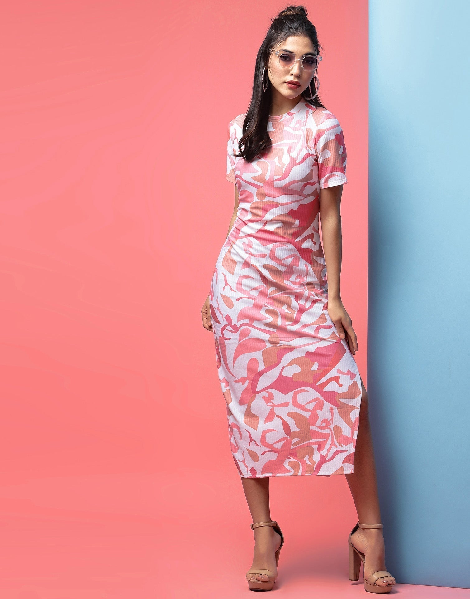 Light Pink Mock Neck Bodycon | Leemboodi