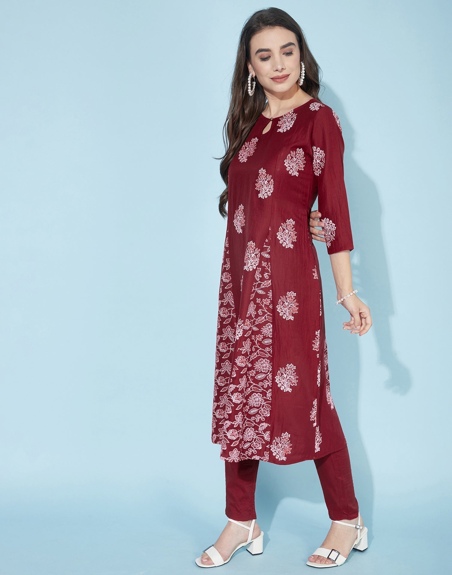 Maroon Bachha Kali kurta With Pant Set | Leemboodi