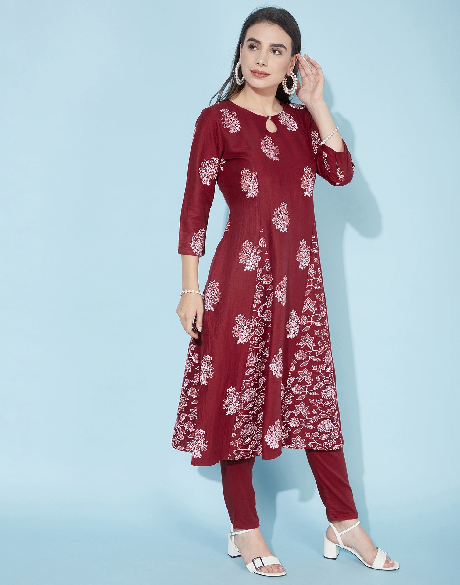 Maroon Bachha Kali kurta With Pant Set | Leemboodi