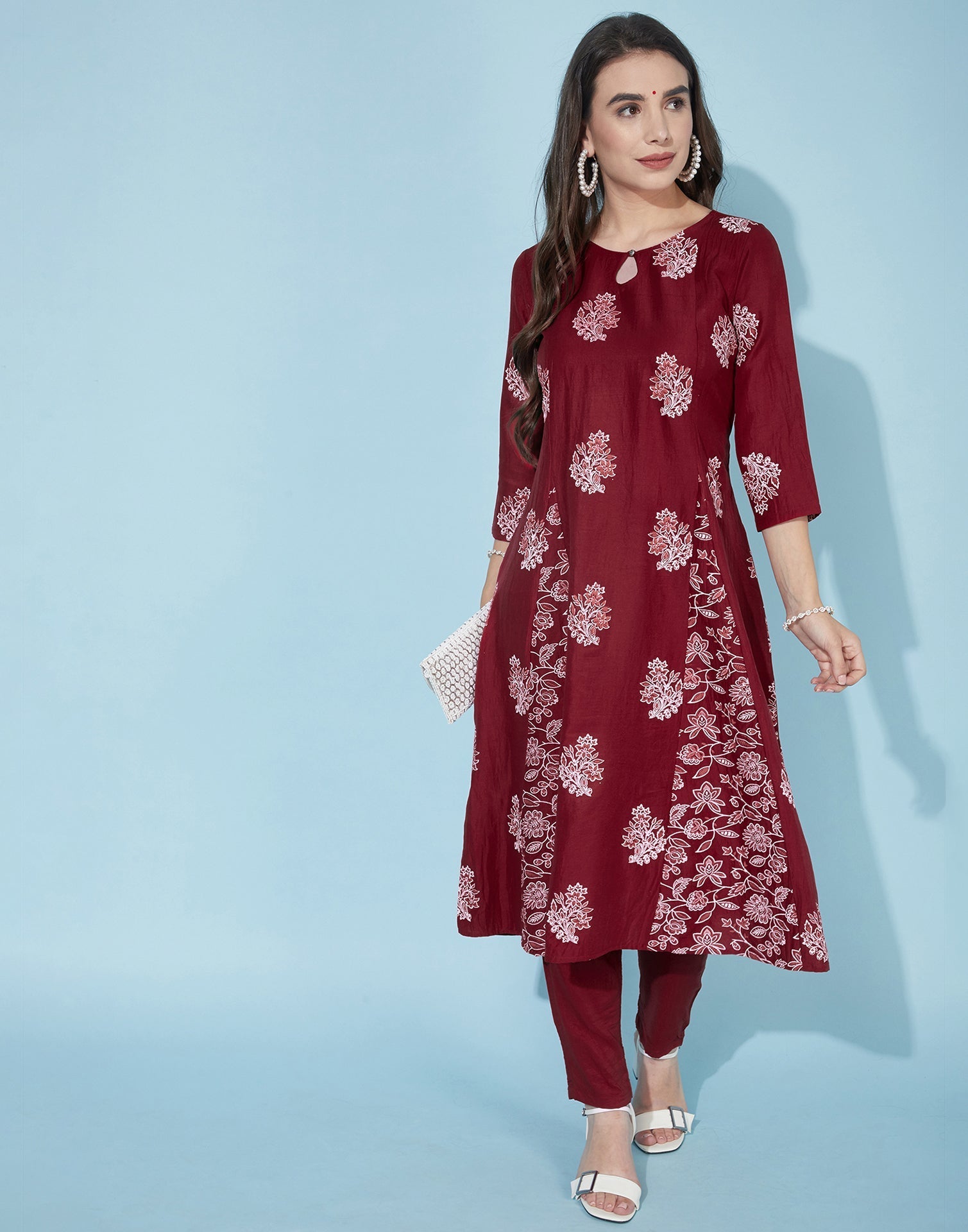 Maroon Bachha Kali kurta With Pant Set | Leemboodi