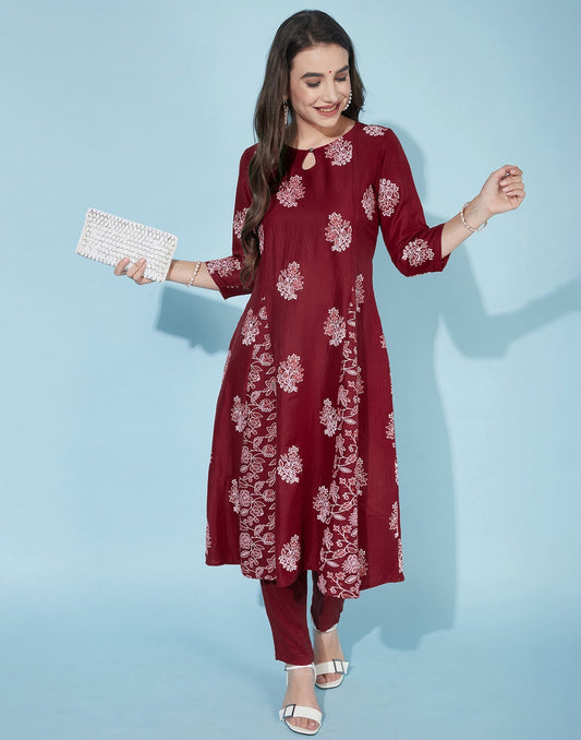 Maroon Bachha Kali kurta With Pant Set | Leemboodi