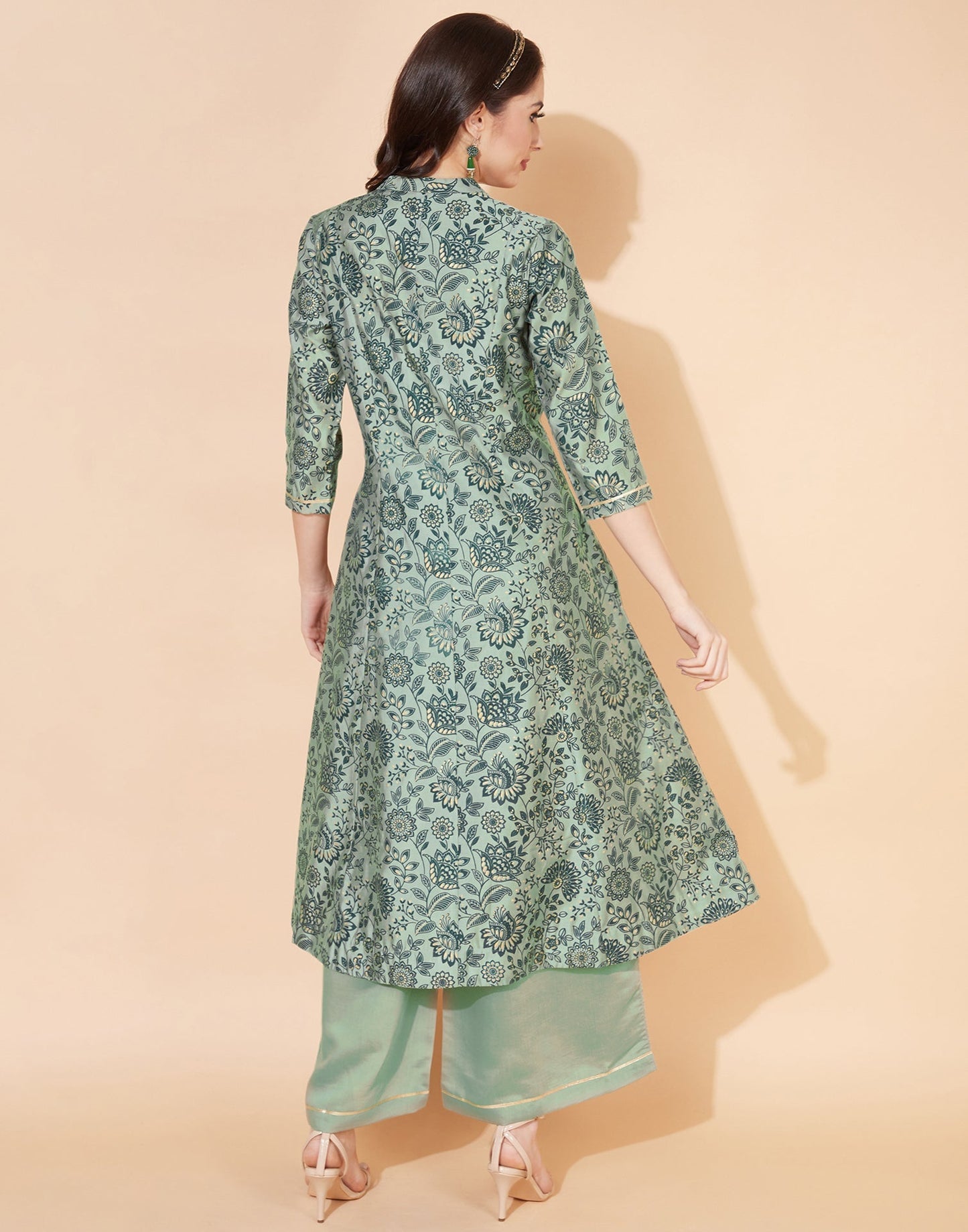 Light Green Cotton Bachha Kali kurta With Pant Set | Leemboodi