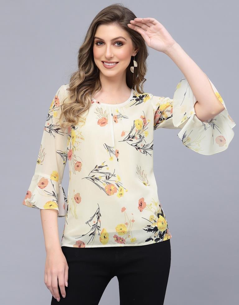 Off White Georgette Printed Top | Sudathi