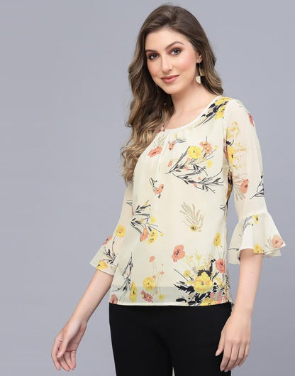 Off White Georgette Printed Top | Sudathi