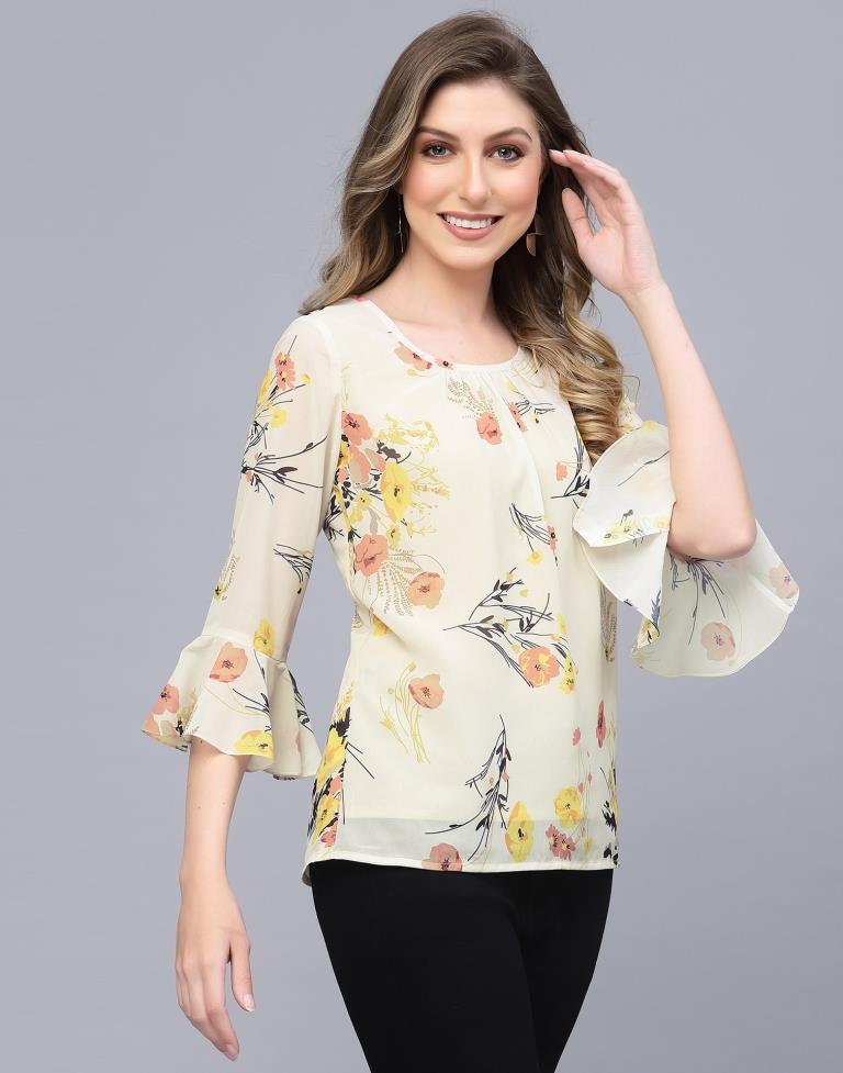 Off White Georgette Printed Top | Sudathi