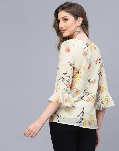 Off White Georgette Printed Top | Sudathi