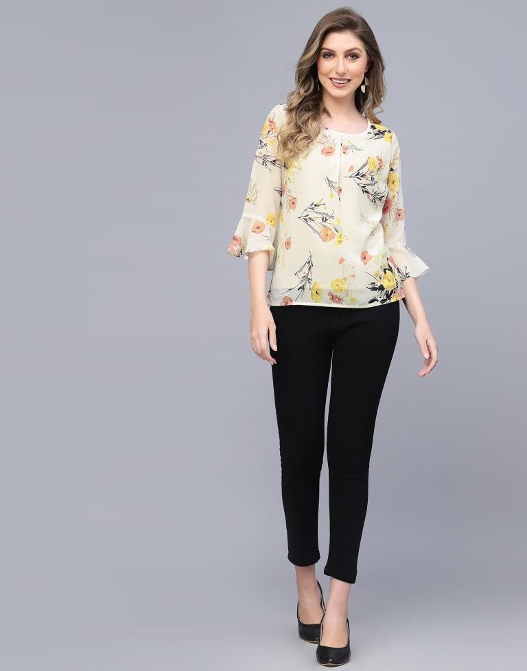 Off White Georgette Printed Top | Sudathi