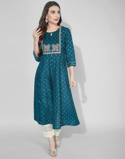 Teal Embroidered Kurti | Leemboodi