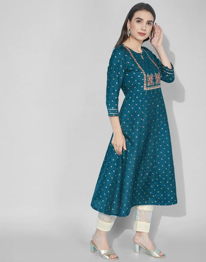 Teal Embroidered Kurti | Leemboodi