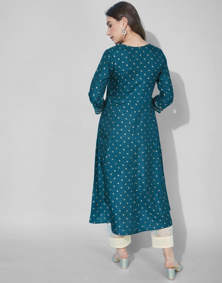 Teal Embroidered Kurti | Leemboodi