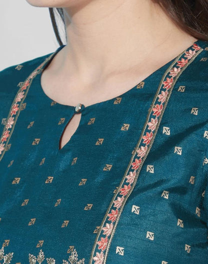 Teal Embroidered Kurti | Leemboodi